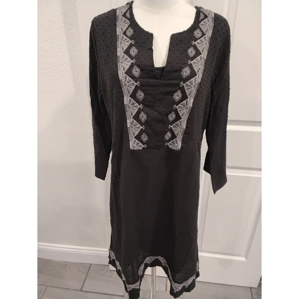 NWT Calme by JOHNNY WAS DOBBY PRINCESS DRESS Embroidered Cotton Blend‎ Midi-M - Picture 2 of 8